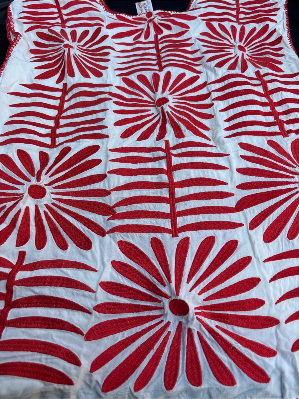 White Midi Dress with Red Floral Embroidered Pattern JMarie.